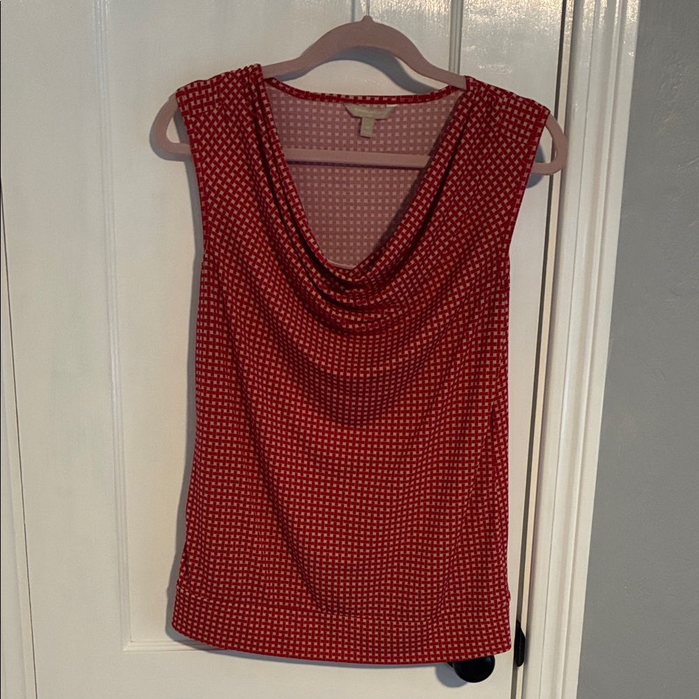 Banana Republic Red Patterned Cowl Neck Blouse